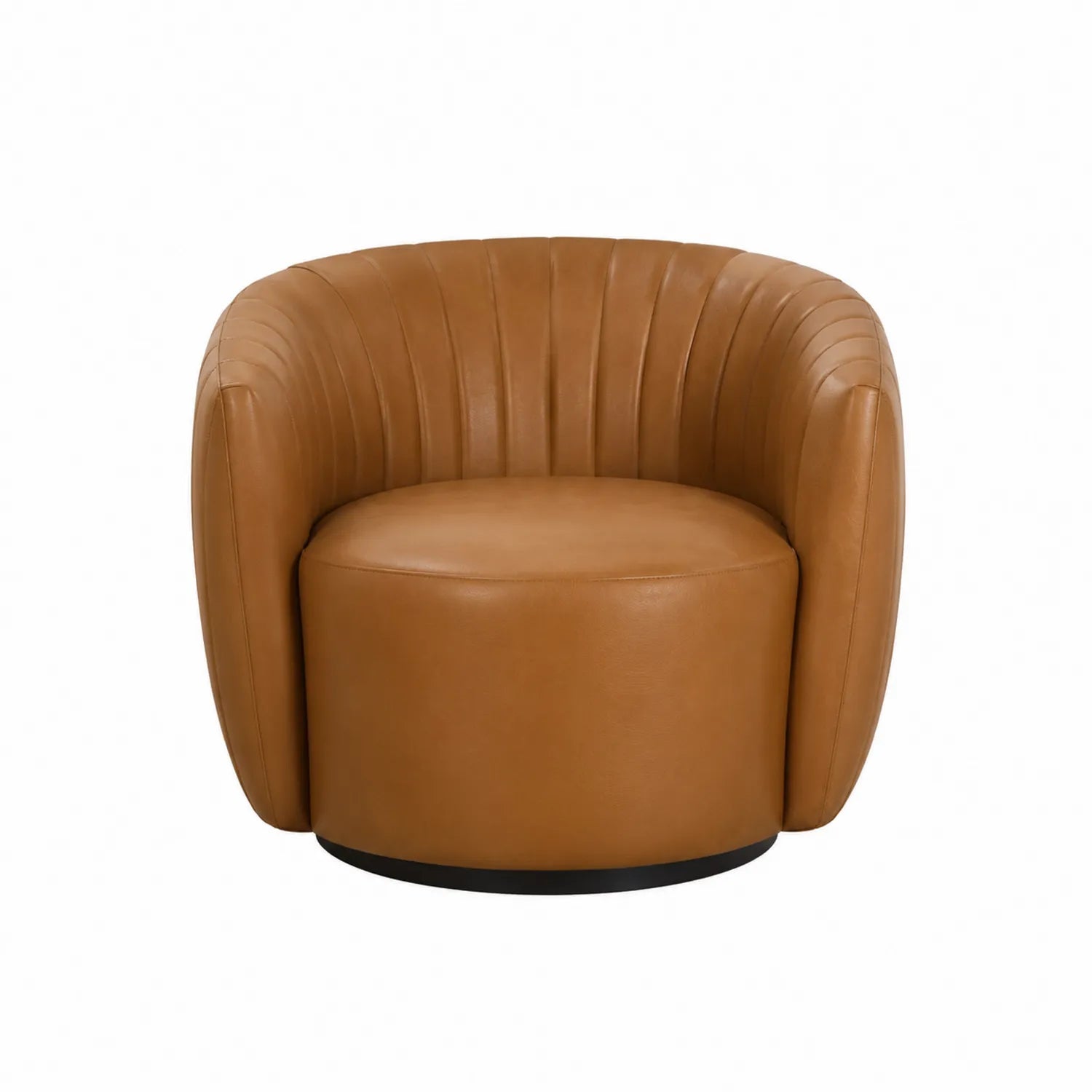 Poltrona rotonda in pelle sintetica marrone con base girevole