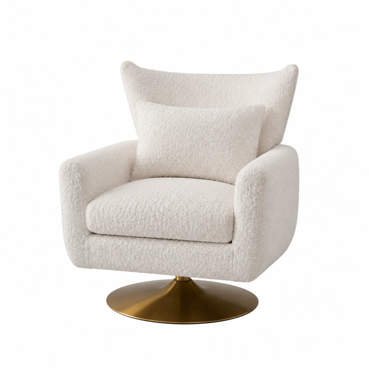Poltrona girevole in tessuto bouclé con base in metallo