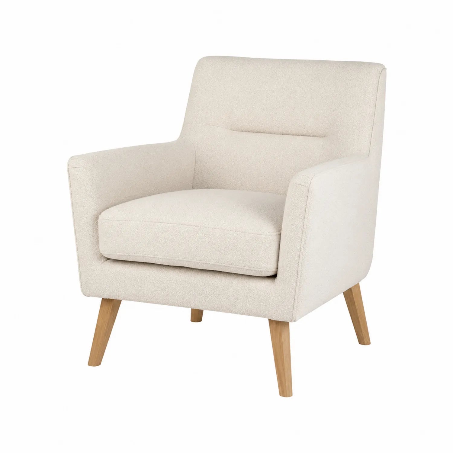 Poltrona moderna in tessuto poliestere beige con gambe in legno