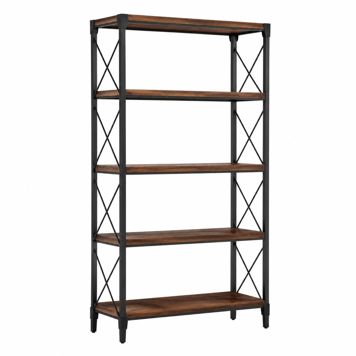 Scaffale a 5 Ripiani in Legno e Metallo Nero 180x90x40 cm