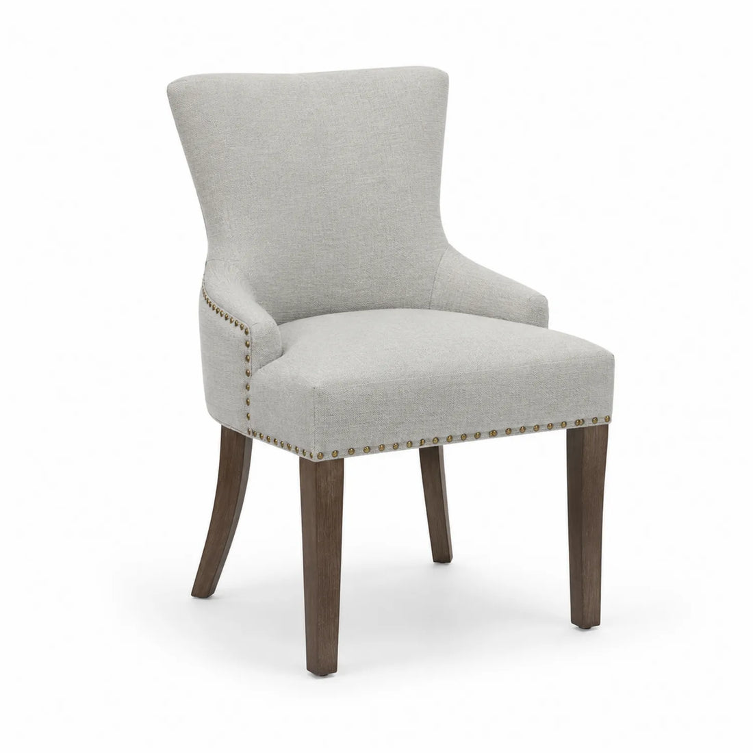 Sedia in tessuto grigio con gambe in legno