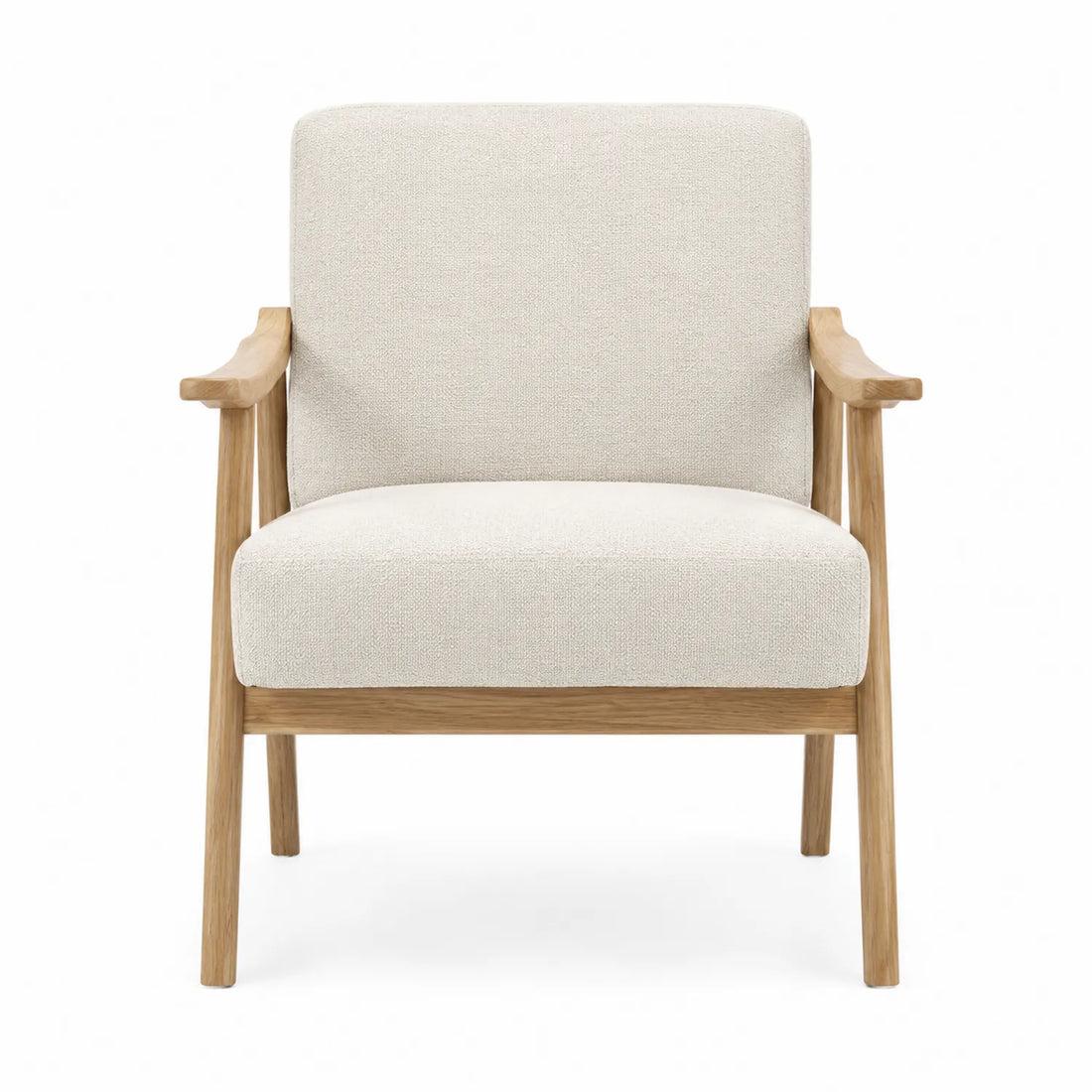 Poltrona in legno di quercia con tessuto beige