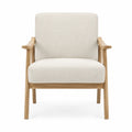 Poltrona in legno di quercia con tessuto beige