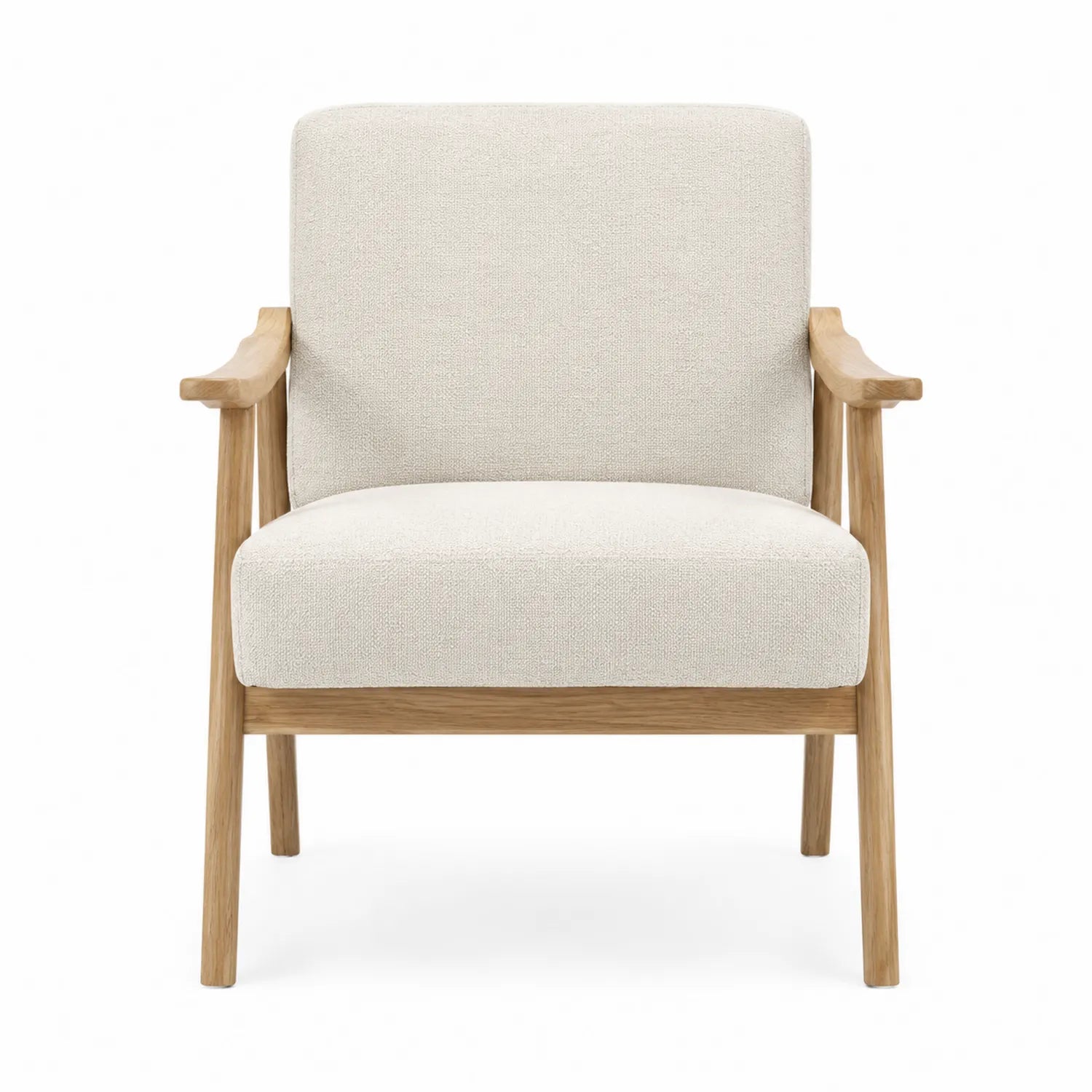Poltrona in legno di quercia con tessuto beige