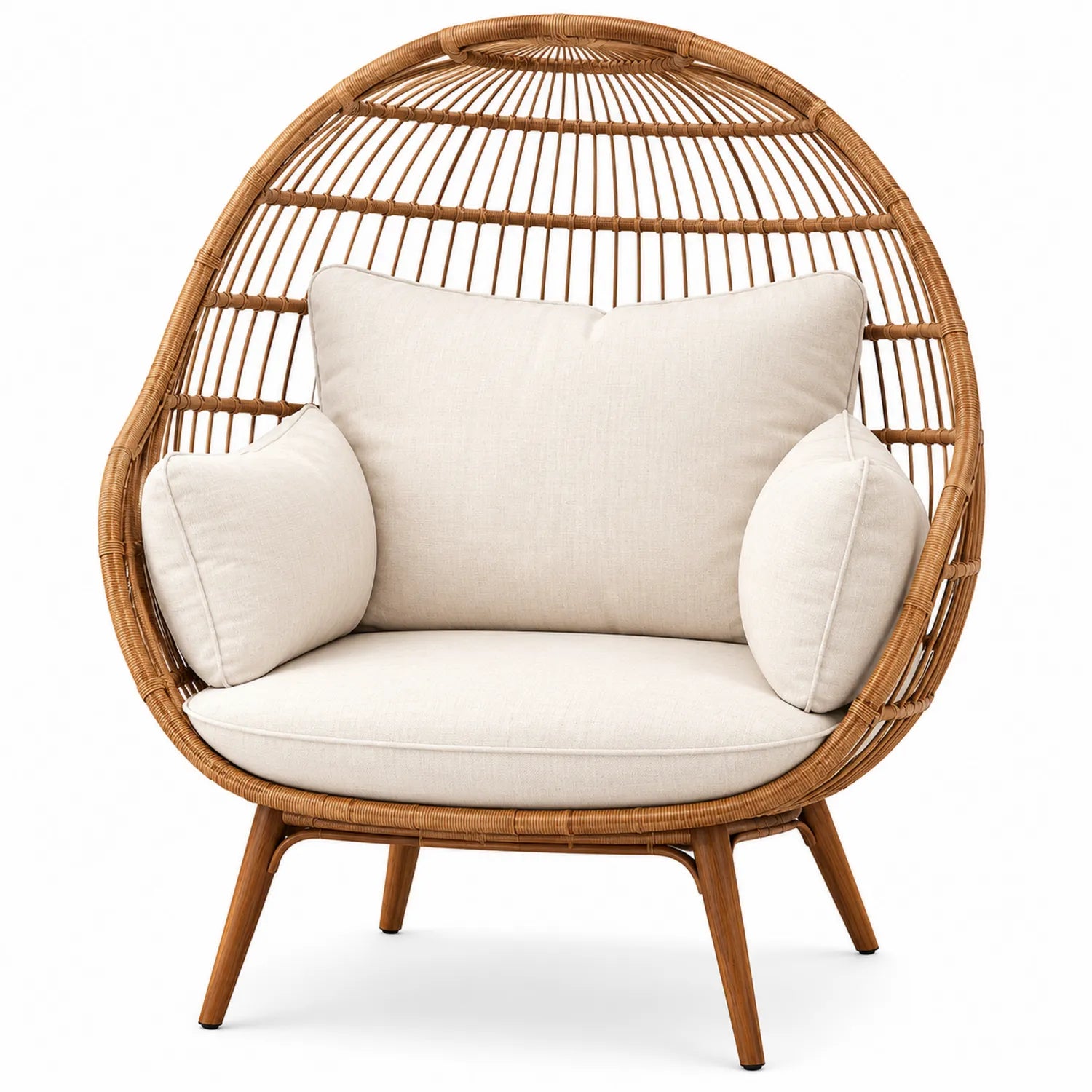 Sedia in Rattan Sintetico Beige con Cuscini