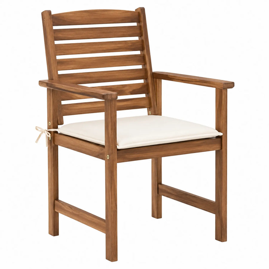 Sedia da Esterno con Braccioli in Legno di Acacia e Cuscino Bianco