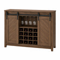 Credenza in legno massello con porta scorrevole e portabottiglie marrone