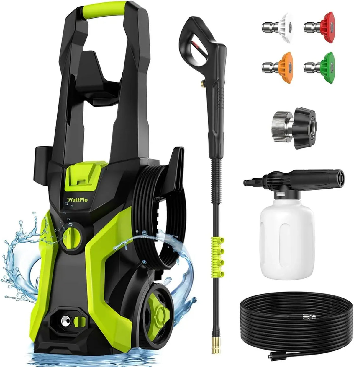 Idropulitrice ad Alta Pressione con Cannone Schiuma e 4 Ugelli Rapidi, Ideale per Auto, Ponti, Vialetti e Patios