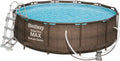 Piscina Rotonda Bestway Power Steel Deluxe 366x100 cm con Struttura in Acciaio e Set Completo in Rattan