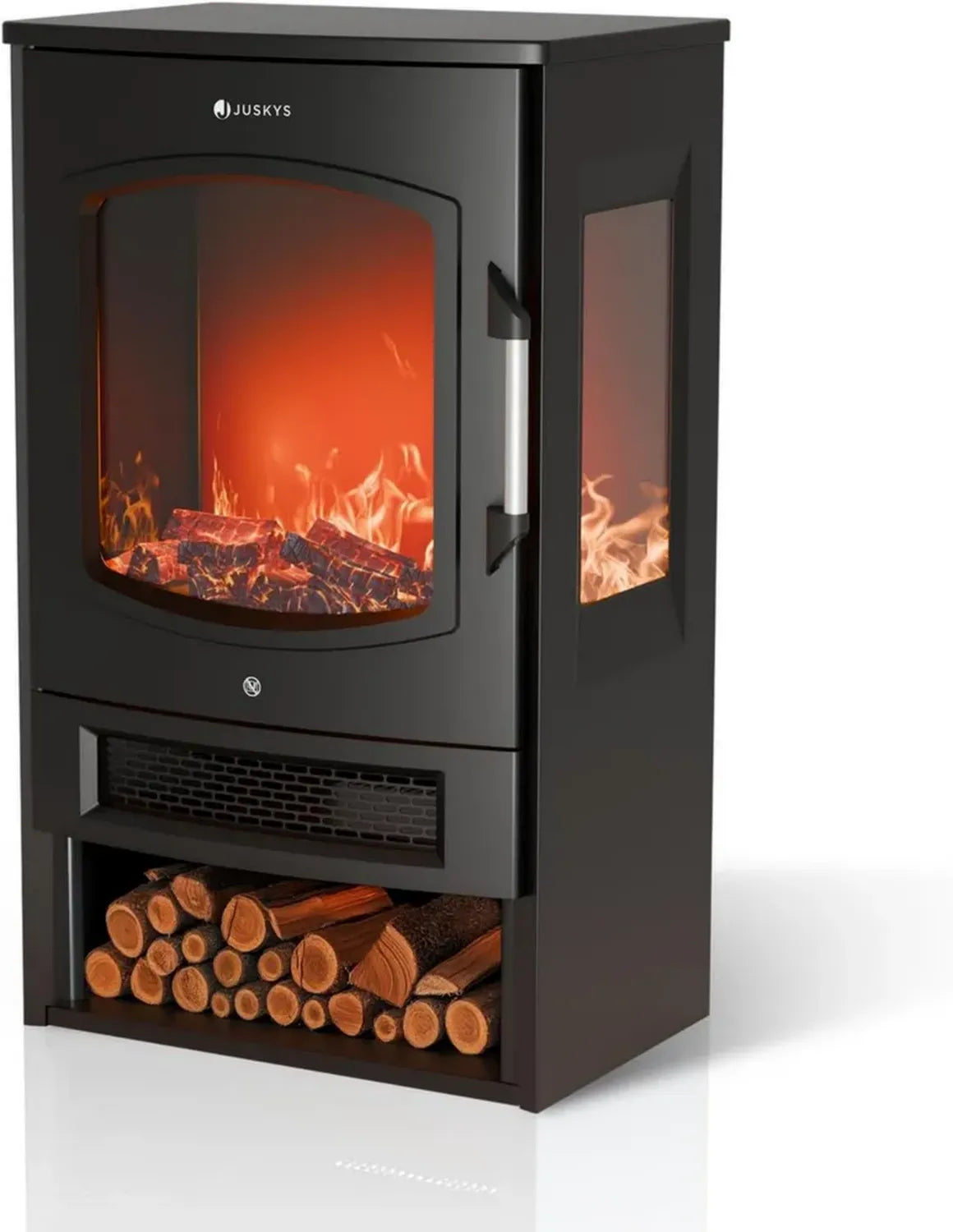 Stufa Elettrica Nera 1800W con Fiamma LED e Controllo WiFi