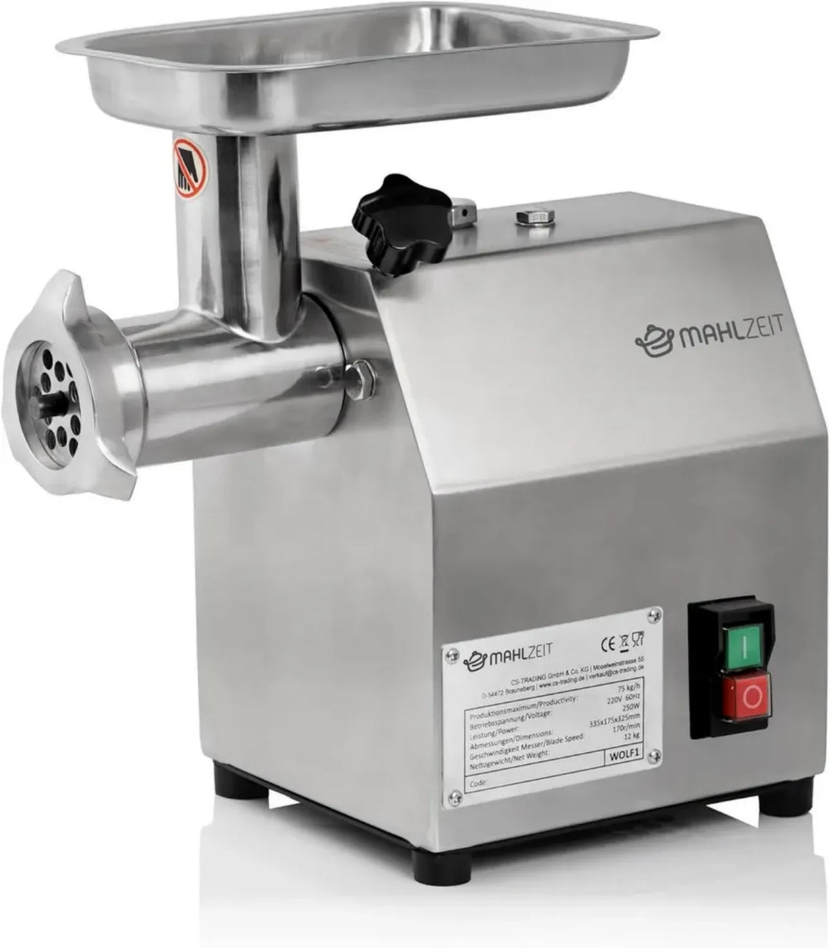 Tritacarne elettrico professionale in acciaio inossidabile 250W 75kg/h per salsicce