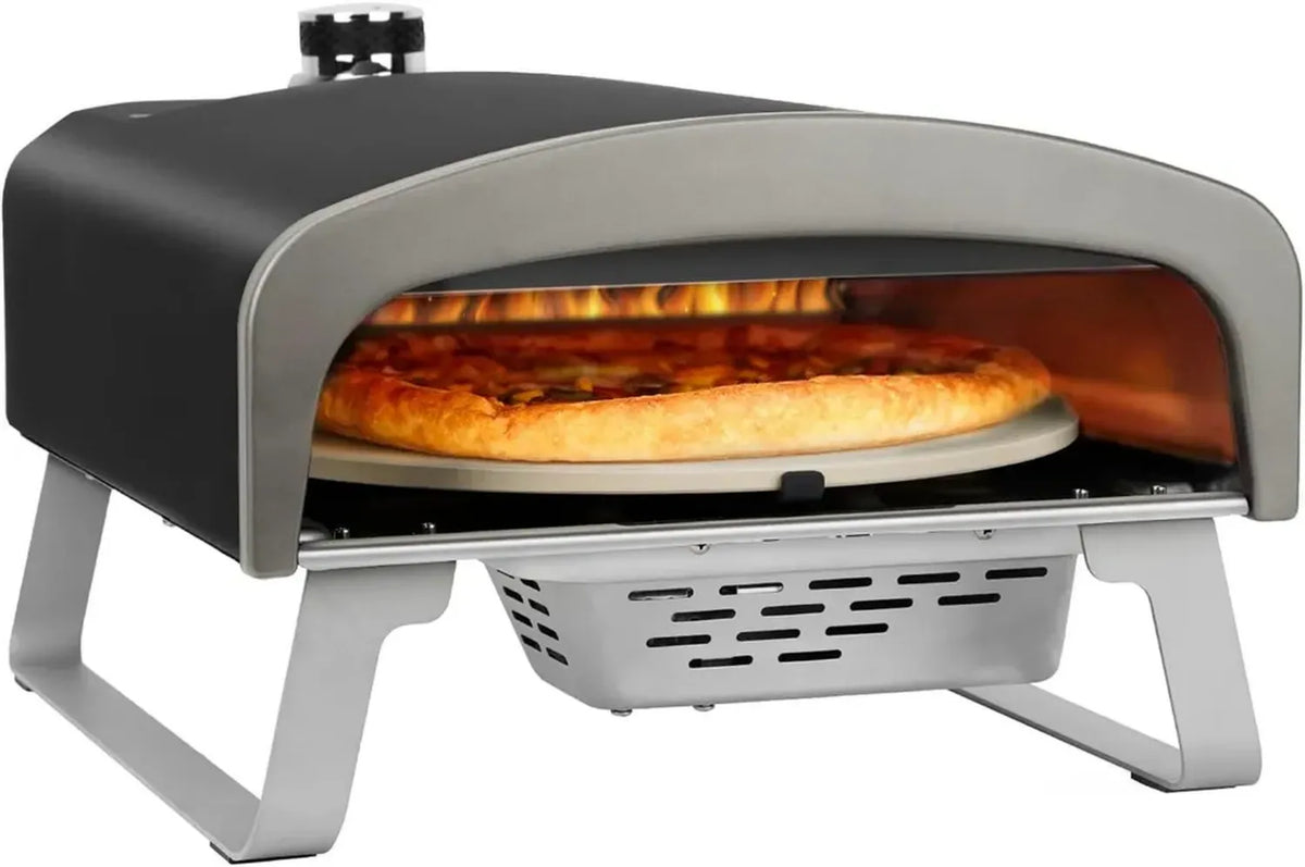 Forno a gas portatile per pizza con pietra rotante, 33 cm, ideale per giardino e balcone, colore nero