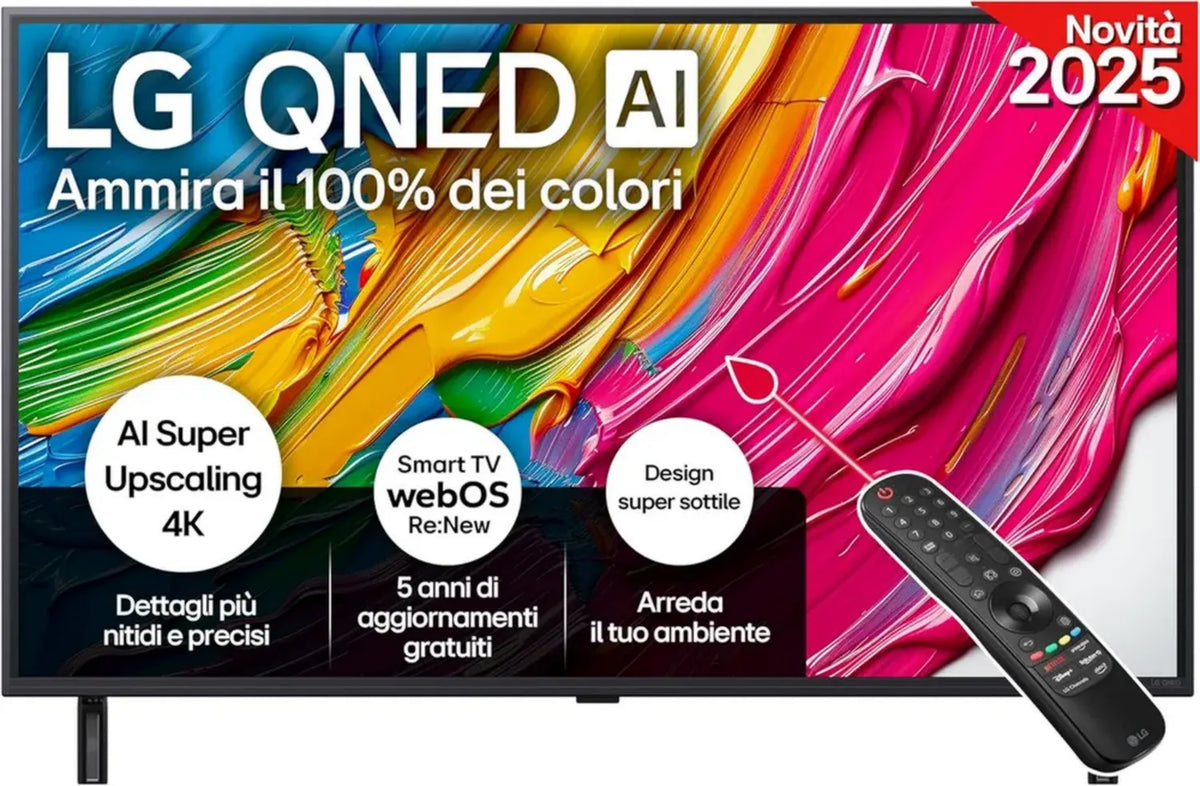 TV LG QNED80 43'' 4K Smart, a7 Gen8, Colori Dinamici QNED, Design Ultra Sottile, webOS AI, Telecomando Puntatore, VRR Gaming 4K@60Hz