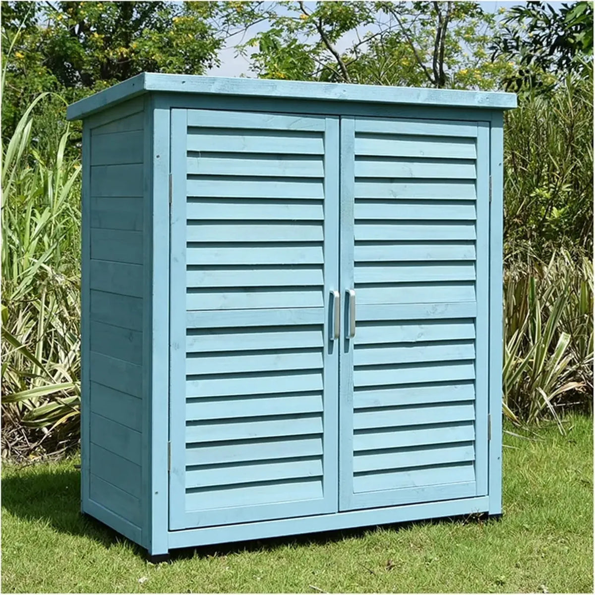 Armadio da Giardino Verticale con Porte e Ripiani, Blu, 87x47x97cm