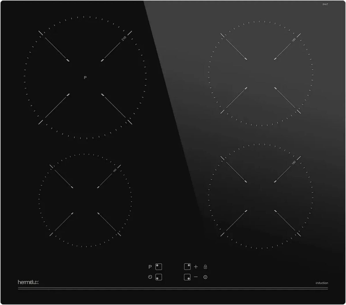 Hermitlux Piastra Induzione 4 Zone 60cm, 7200W con Touch Control, Sicurezza Bambini e Timer, Colore Nero