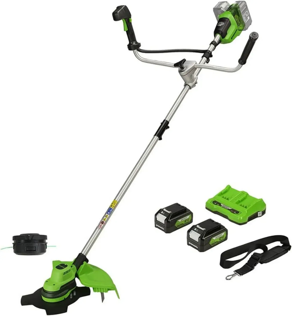 Decespugliatore a Batteria 48V Greenworks con Motore Brushless, Larghezza 38cm, Filo Nylon 2mm, Lama 25cm, 2 Batterie e Caricabatterie Inclusi