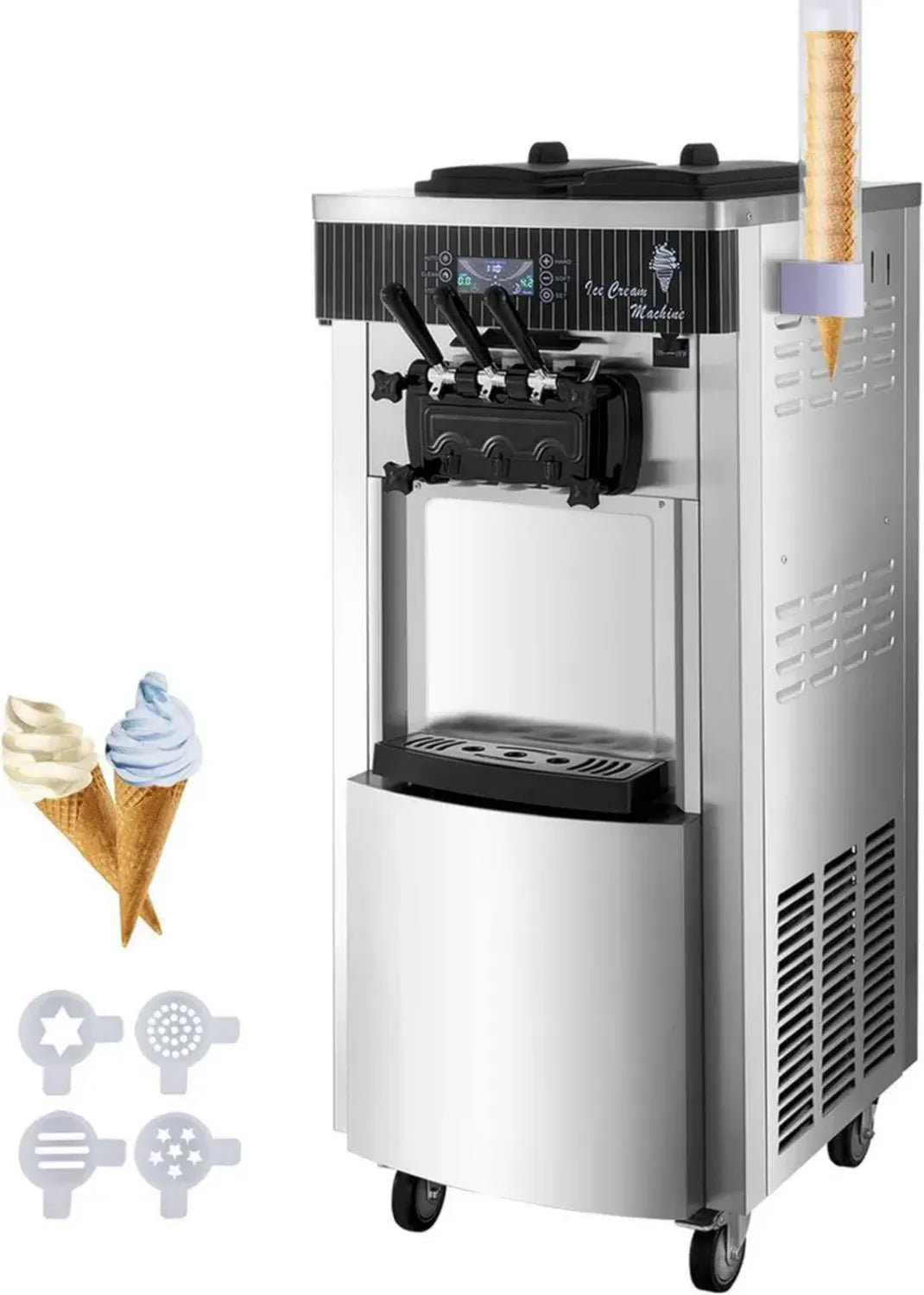 Macchina Gelato Soft 2200W, 28L/h, 3 Gusti, Schermo LED, Refrigerazione Notturna, Yogurt Caffè