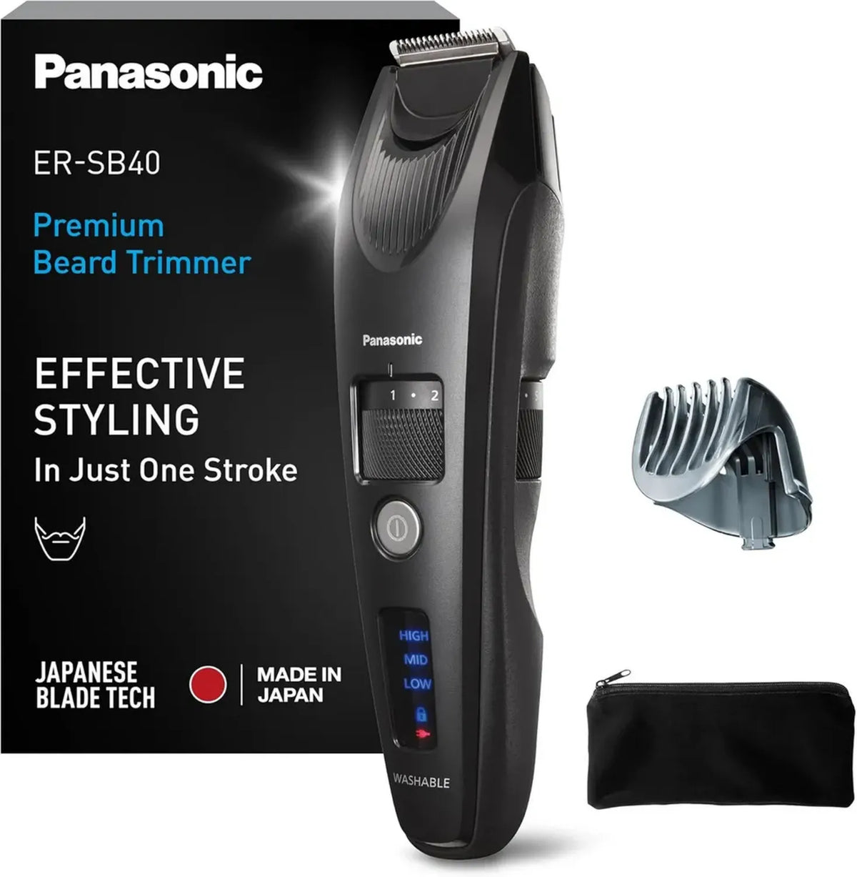 Regolabarba Panasonic Uomo senza Fili, 20 Lunghezze, Impermeabile, LED, Nero