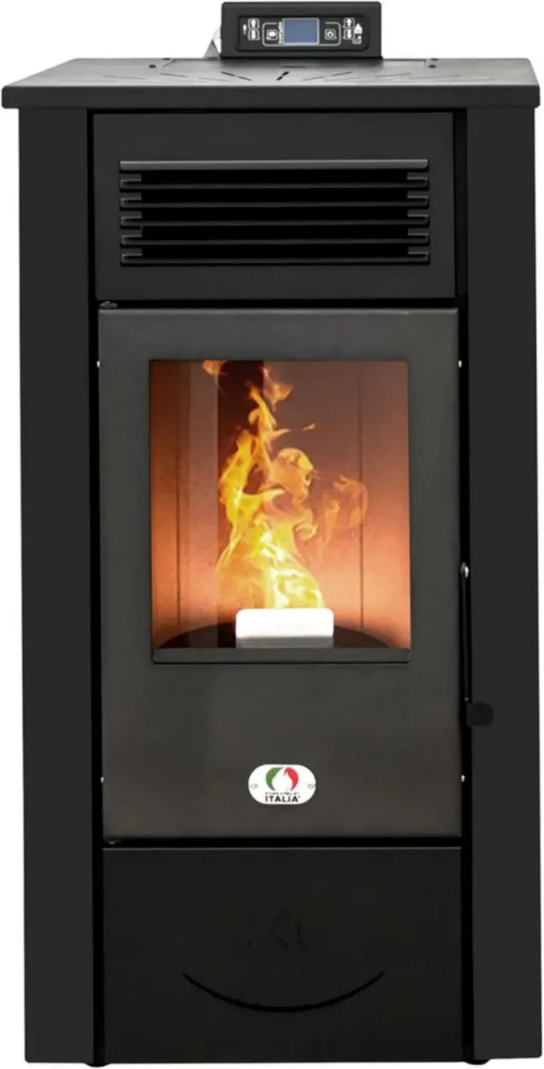 Stufa a Pellet Canalizzata 12kW Nero - Efficienza 91% per 120m², Autonomia 15h, Programmabile, 5 Velocità, Garanzia 24 Mesi