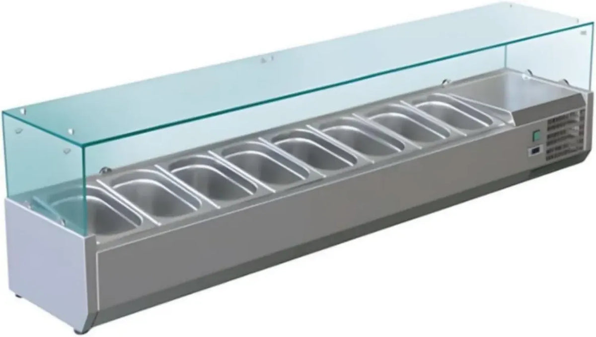 Saladette Refrigerata 180cm in Acciaio Inox con 8 Vasche GN 1/3 - Freddo Ventilato per Pizzerie e Ristoranti