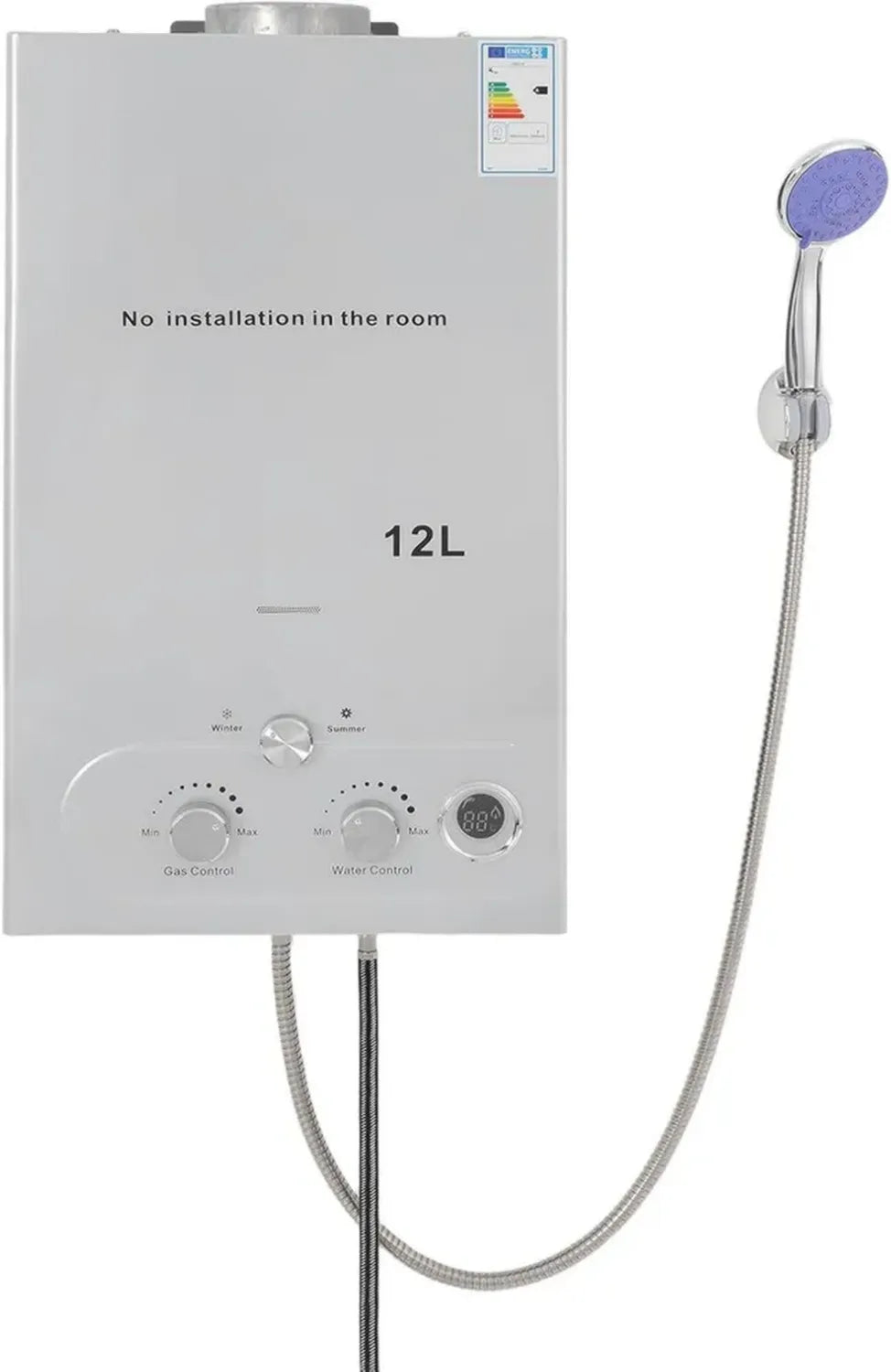 Scaldabagno a Gas Portatile 12LPM, 24KW, GPL, Ideale per Campeggio