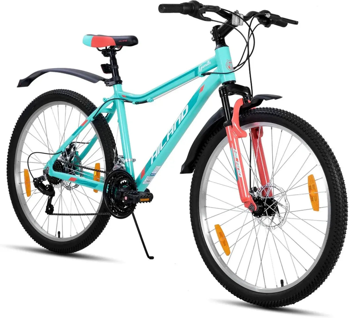 Bicicletta MTB Hiland Donna 26/27,5', Leggera in Alluminio, 18 Velocità, Freni a Disco, Sospensione Anteriore, Verde Menta/Viola