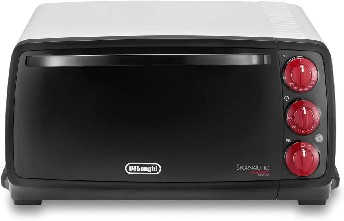 De'Longhi Mini Forno 14L, 3 Funzioni di Cottura, Timer Auto-Off, Friggitrice ad Aria, 1400W, Bianco