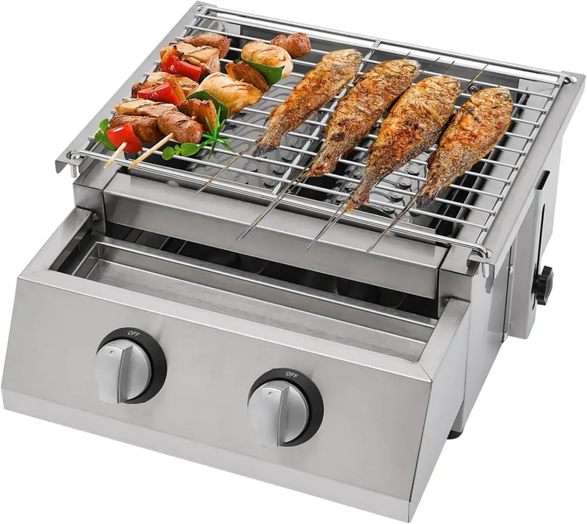 Barbecue a Gas GPL con Due Bruciatori e Piastra per Campeggio