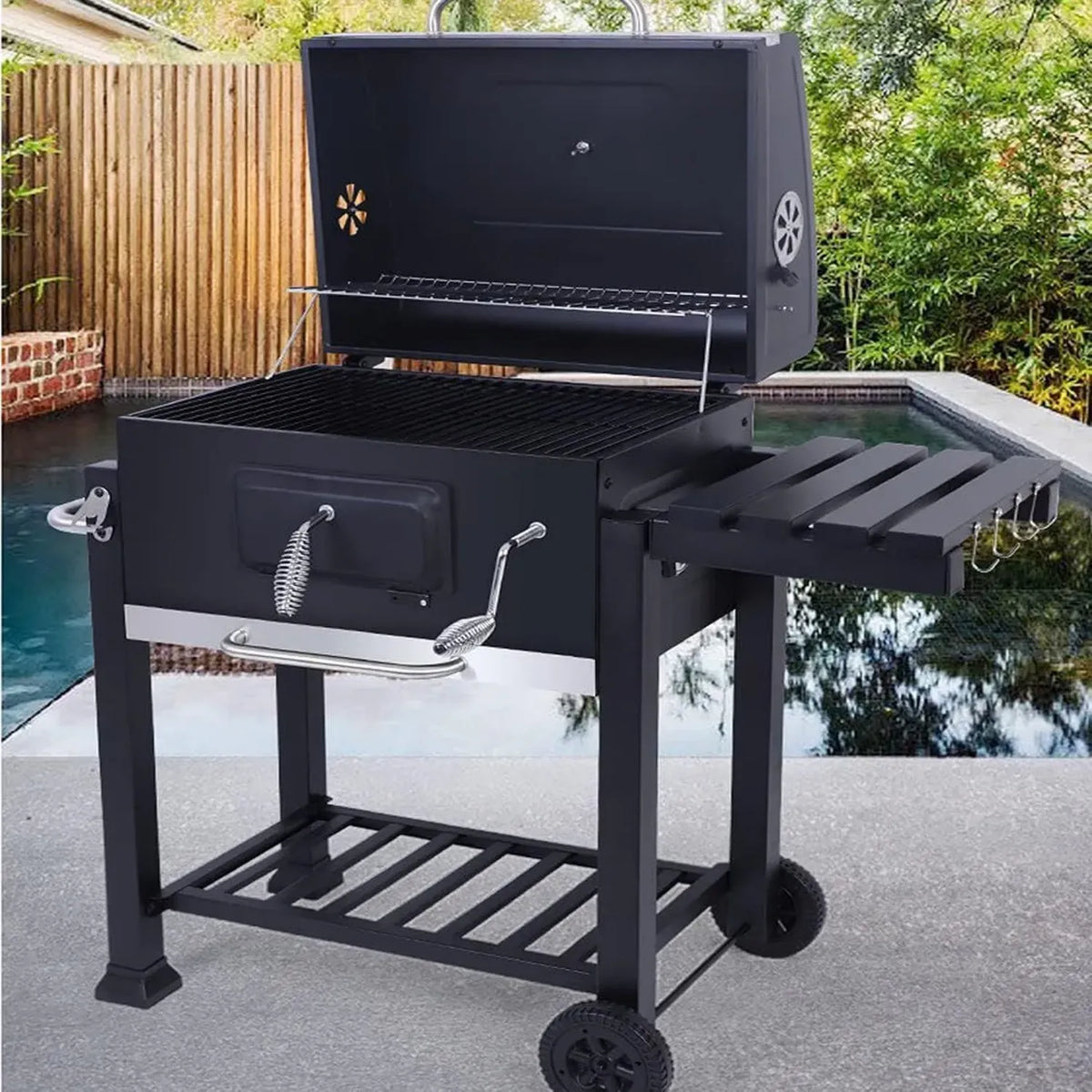 Griglia Barbecue a Carbonella con Ripiano Regolabile, 115x66x106 cm
