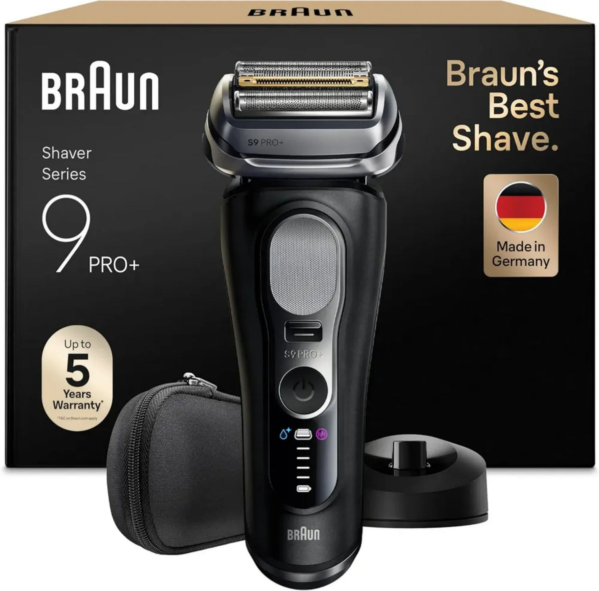 Braun Serie 9 PRO+ Rasoio da Barba Elettrico Wet&Dry, Precisione 5+1 Lame, Tecnologia SensoAdapt, 60 Minuti di Utilizzo, Base di Ricarica, Modello 9610SI, Nero
