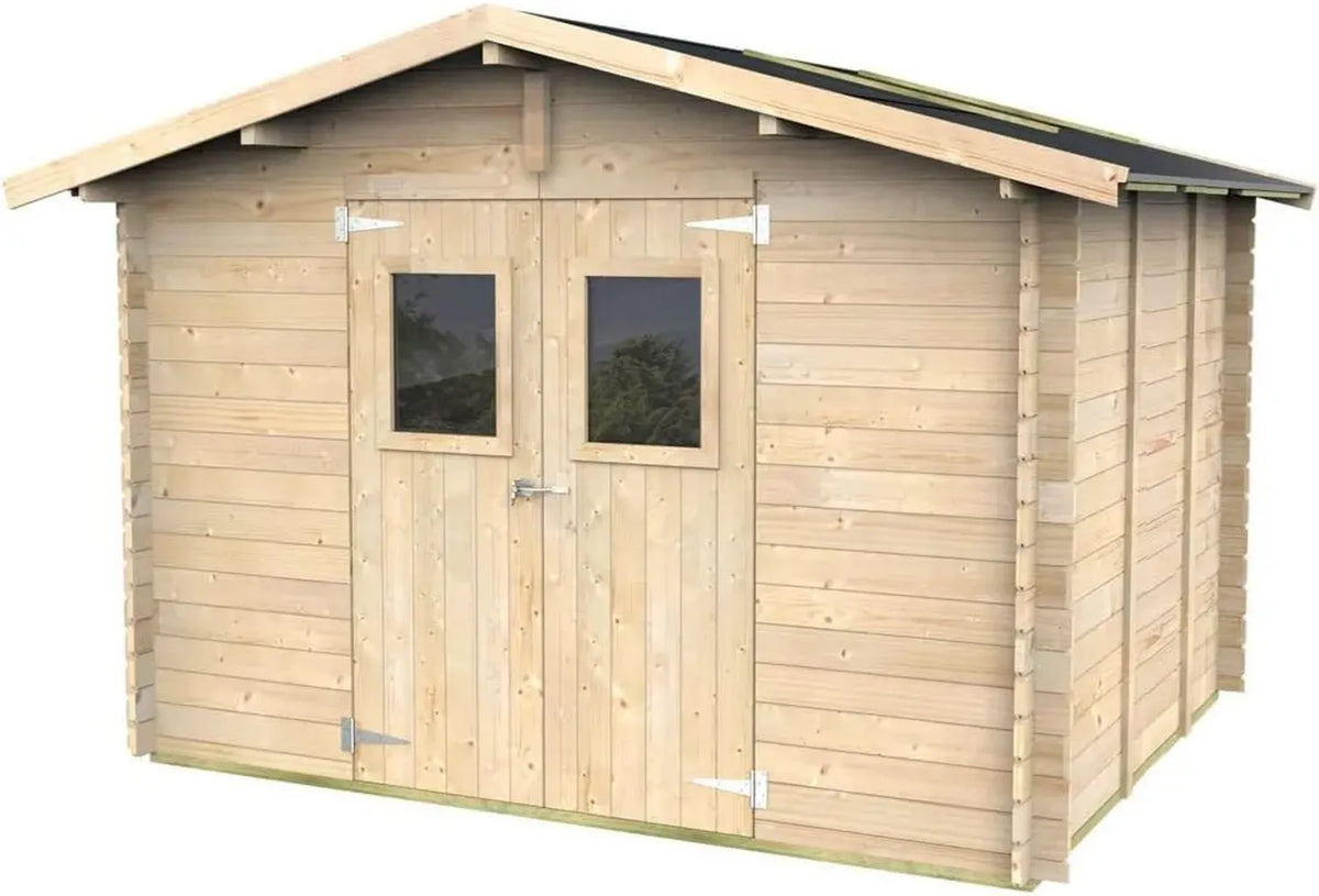 Casetta da Giardino Carlotta in Legno 3x3m con Doppia Porta a Vetrata, Abete Naturale, Senza Pavimento, Prodotto in Italia