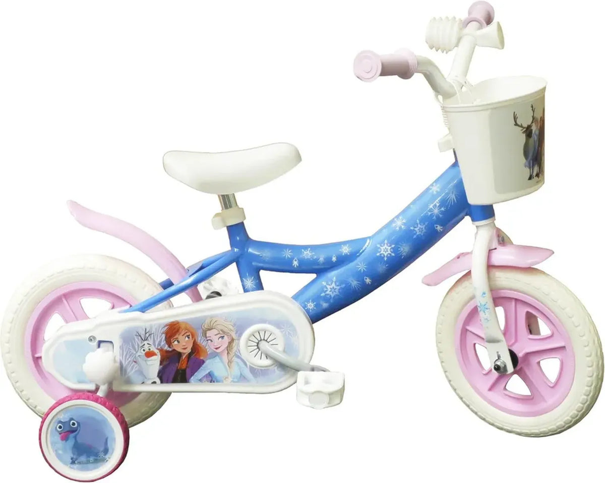 Bici per Bambina 10'' Tema Frozen con Cestino e Stabilizzatori