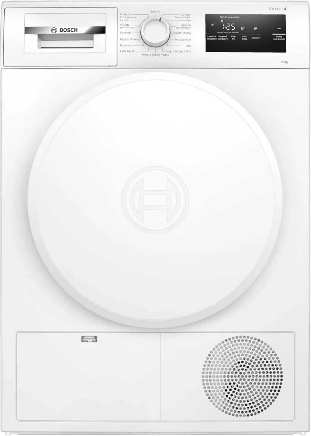 Bosch Serie 4 Asciugatrice a Pompa di Calore 8 kg, Classe E, Sensori Intelligenti, Facile Pulizia, Bianco 60 cm