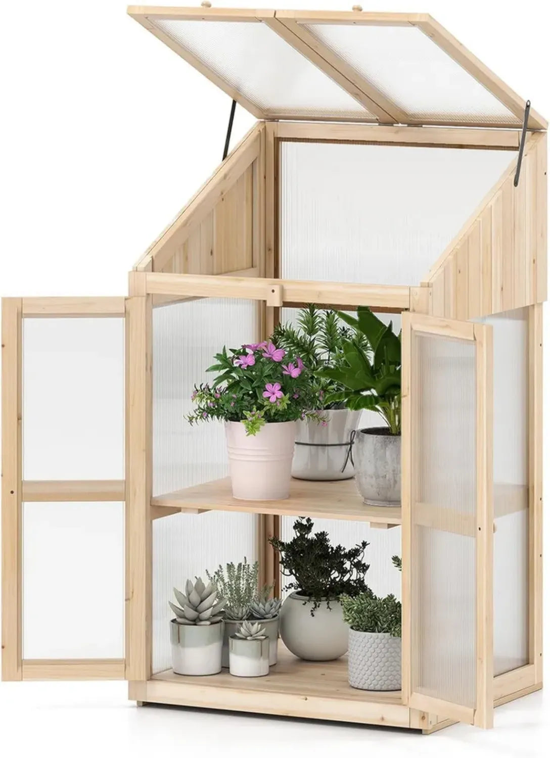 Serra da Balcone in Legno con Ripiano e Porta Bloccabile, 69x58x121cm