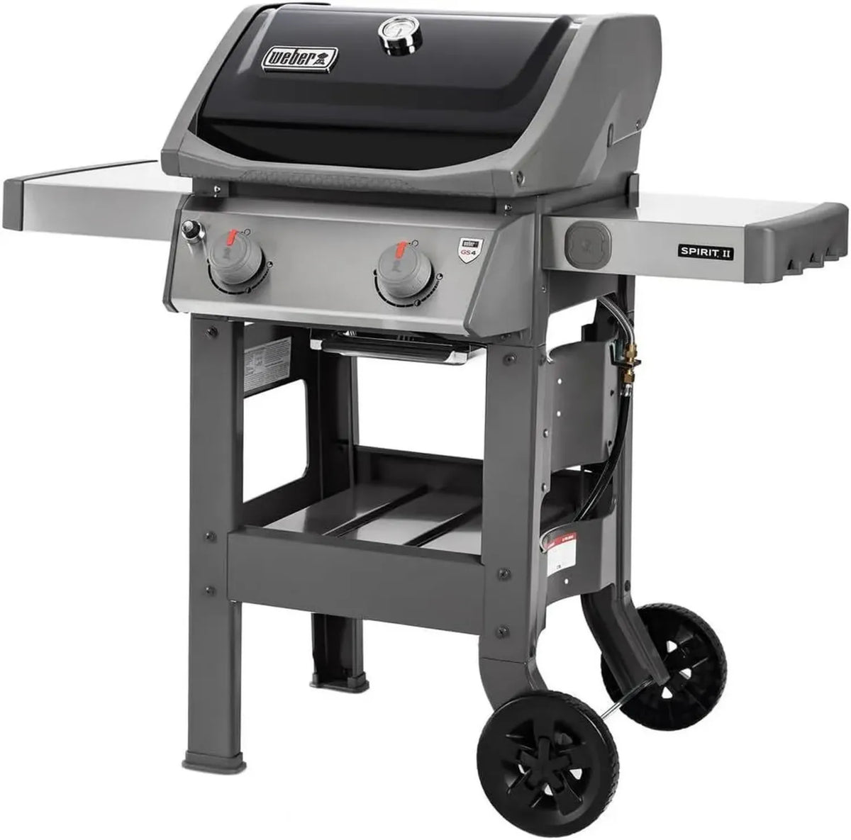 Barbecue a Gas Weber Spirit II E-210 con 2 Bruciatori, Griglia 51x46 cm, Termometro Integrato, Ripiano Sinistro Pieghevole, 4 Ruote, Nero/Grigio