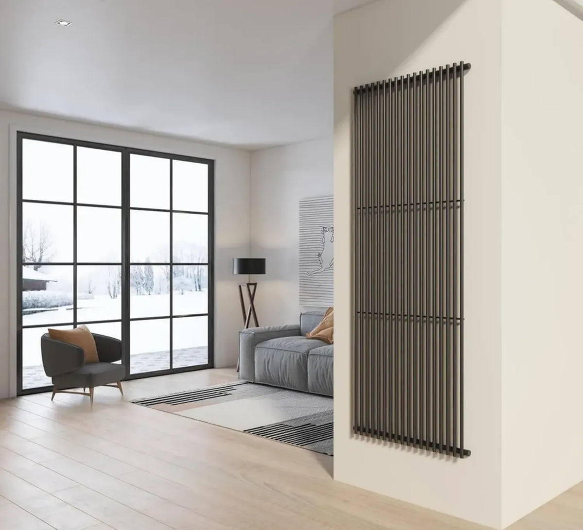 Termosifone moderno verticale in acciaio grigio opaco 200x74 cm