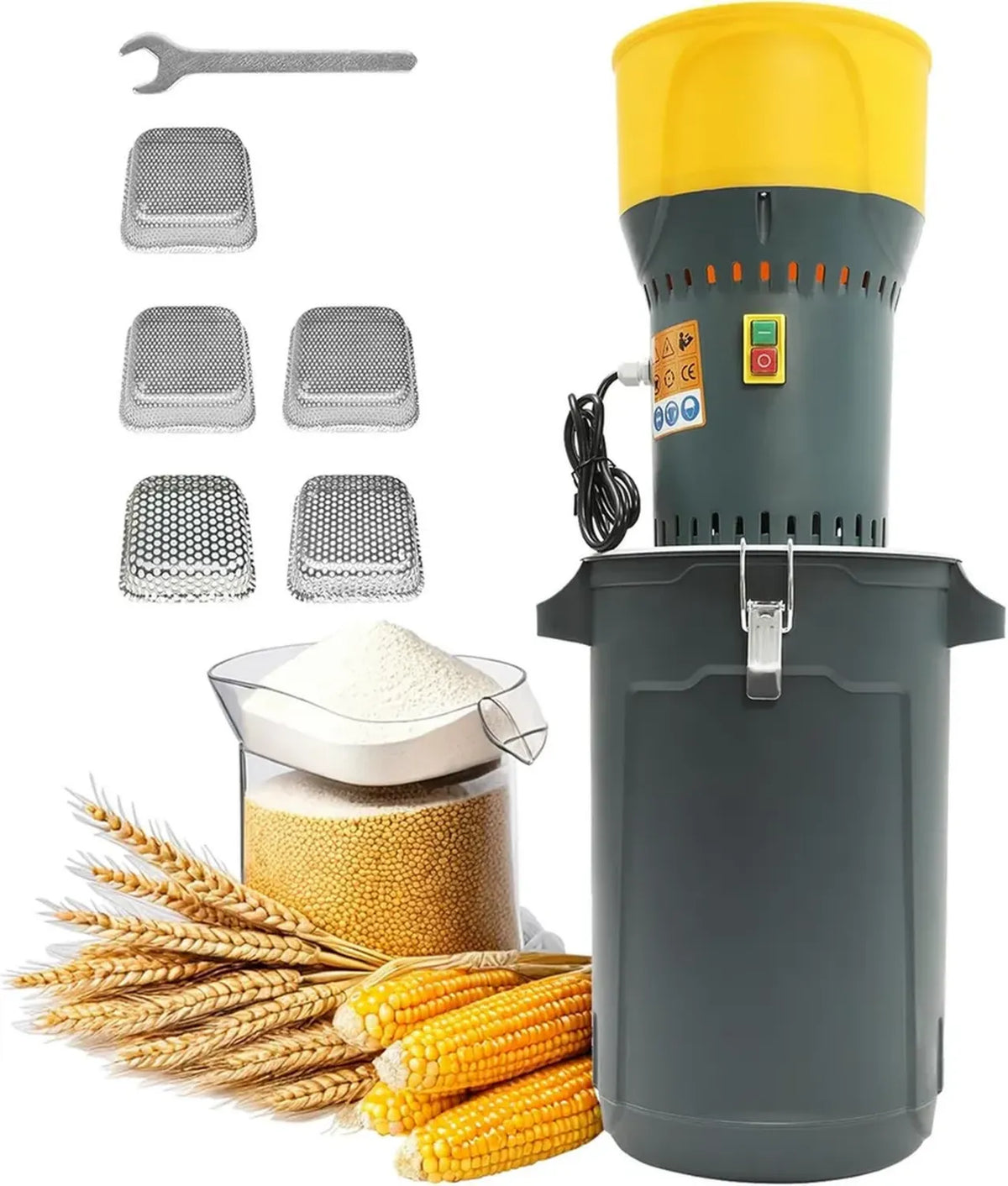 AUTENS Macinino Elettrico 60L per Cereali, Grano, Mais e Spezie con 5 Filtri Regolabili