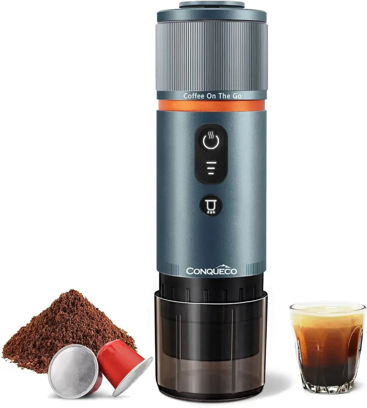 Macchina Espresso Portatile CONQUECO con Riscaldamento Automatico, Ricaricabile, Blu Navy