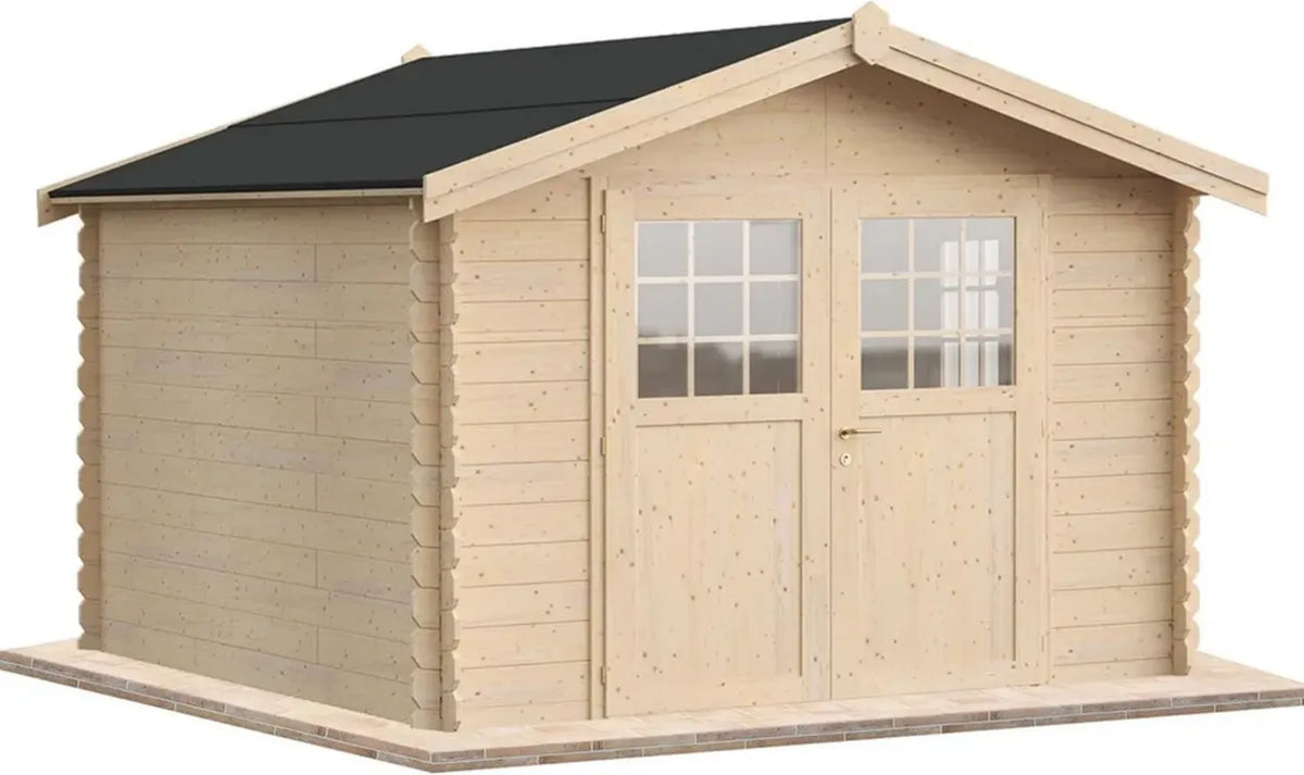 Casetta in legno 12 mq per giardino esterno, modello Caravaggio, produzione italiana