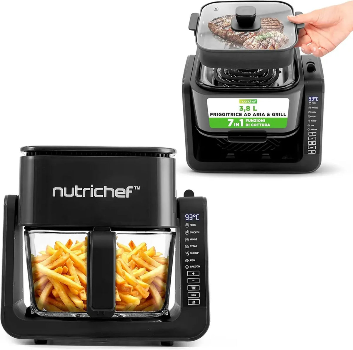 Friggitrice ad Aria NutriChef con Controllo Digitale e Cestello Trasparente