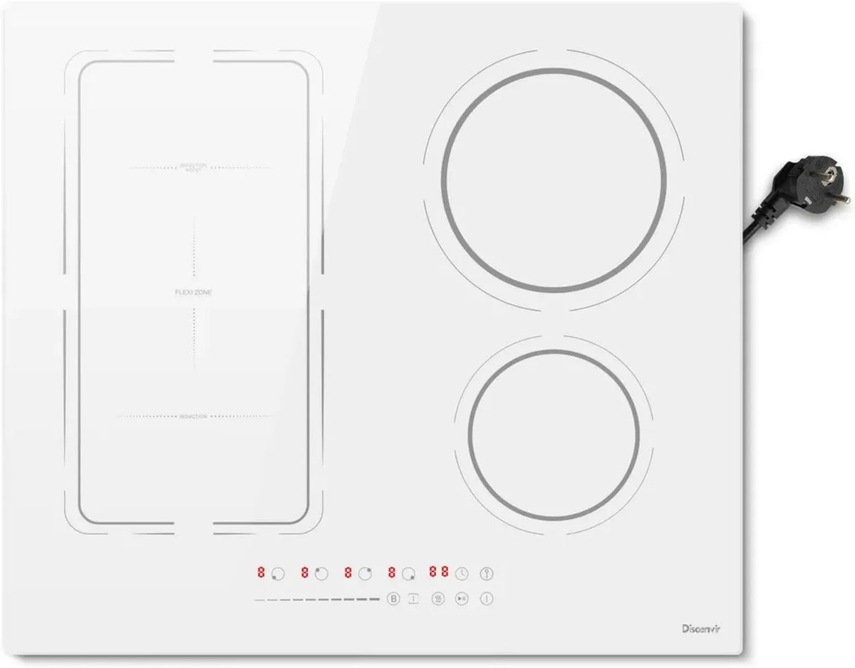 Piano Cottura a Induzione Bianco 4 Zone, 3500W, Funzione Boost e Timer, Blocco di Sicurezza, 220V