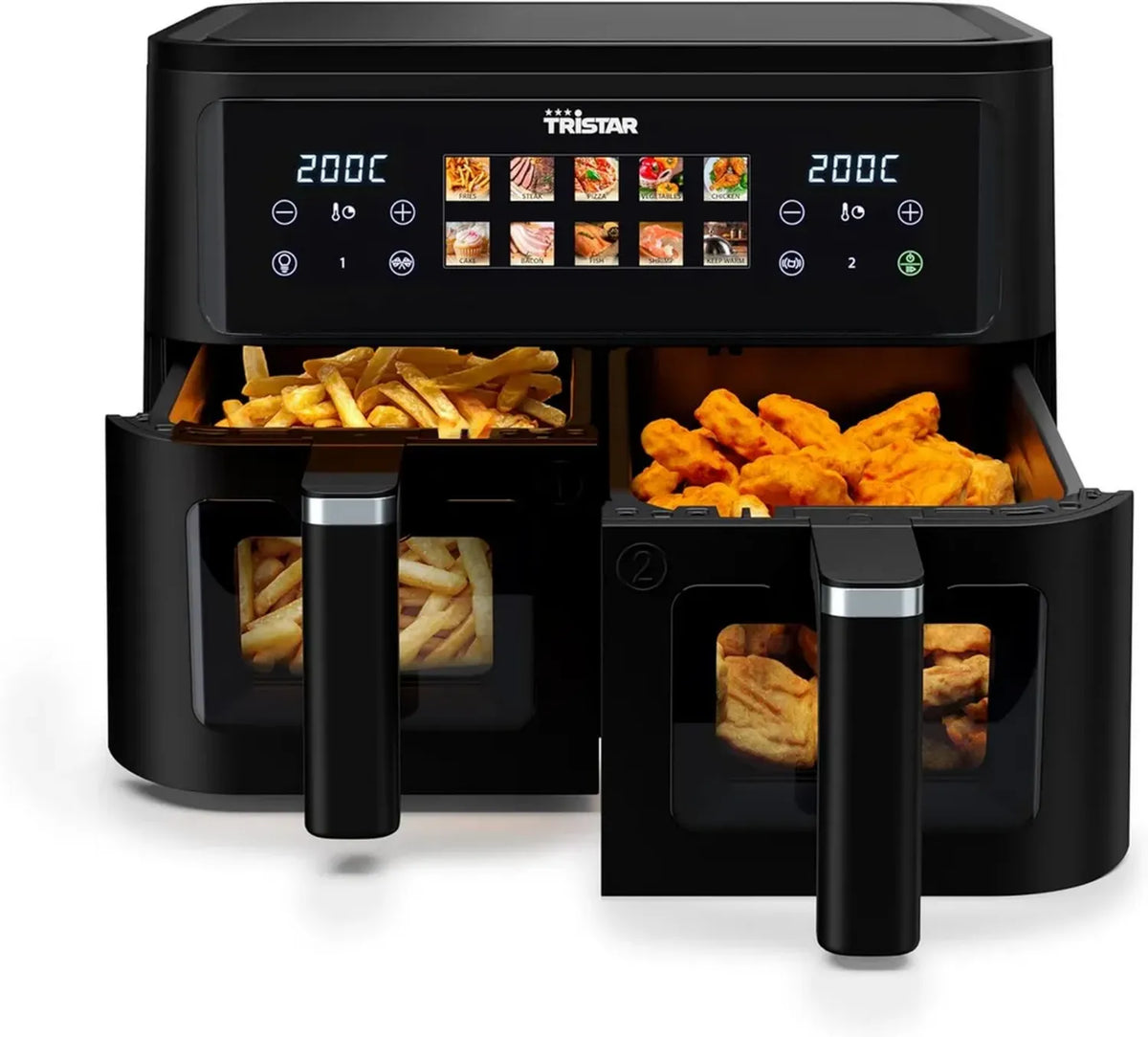 Friggitrice ad Aria Doppio Cestello Tristar 9L, 2500W, 10 Programmi, Display Digitale, Eco-friendly
