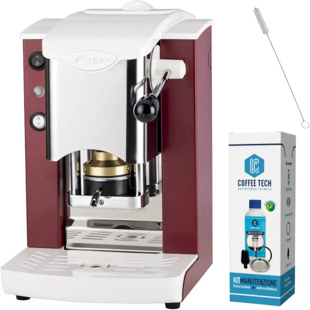 Macchina da Caffè FABER Slot Inox con Cialde Ese 44 mm, Kit Decalcificante e 15 Cialde Omaggio (Rosso)