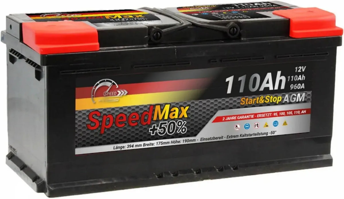 Batteria AGM 110Ah 960A Start-Stop L6, Polo Positivo a Destra, Dimensioni 393x175x190mm