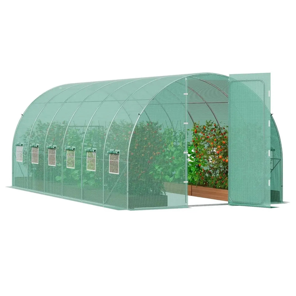 Serra da Giardino a Tunnel 590x295x225 cm, Struttura in Acciaio Zincato, Copertura PE Verde per Ortaggi e Fiori