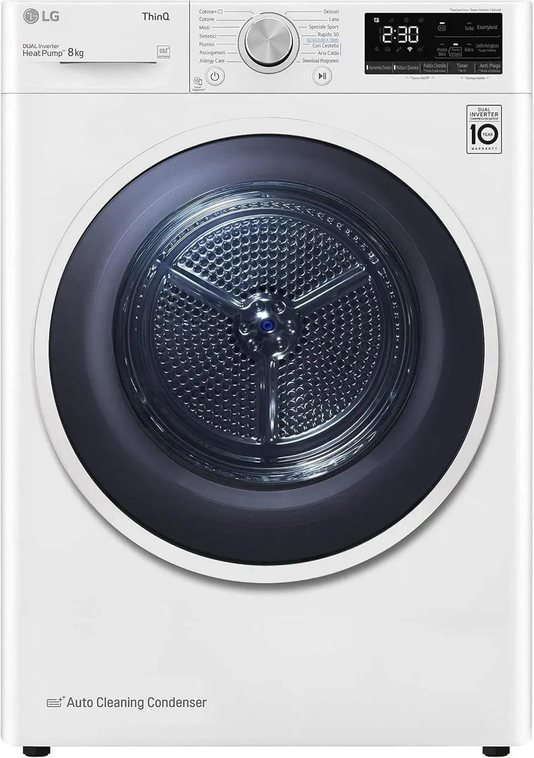 LG Asciugatrice Smart 8 Kg, Pompa di Calore Classe C, Wi-Fi, Eco Hybrid, Allergy Care