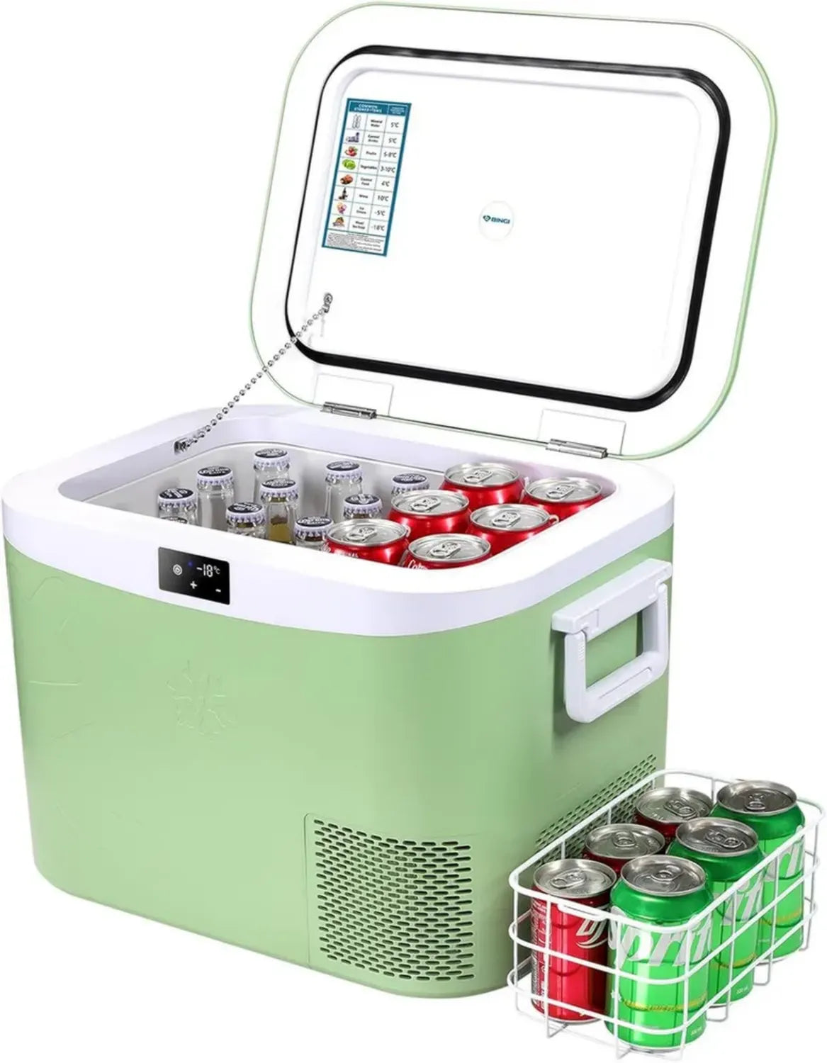 Mini Frigo Portatile 18L BINGI con Compressore 12V, Congelatore per Auto, Veicoli, Barca e Casa, Range Termico -18°C a +15°C