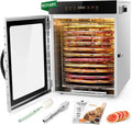 Kwasyo Essiccatore in Acciaio Inox 1000W, 12 Vassoi Rotanti, Timer 24 Ore, Include 67 Ricette