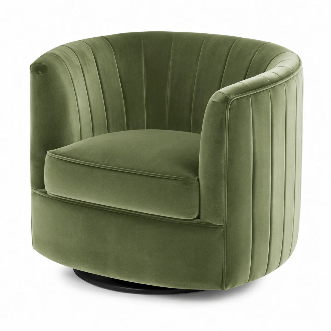 Poltrona girevole in velluto verde oliva