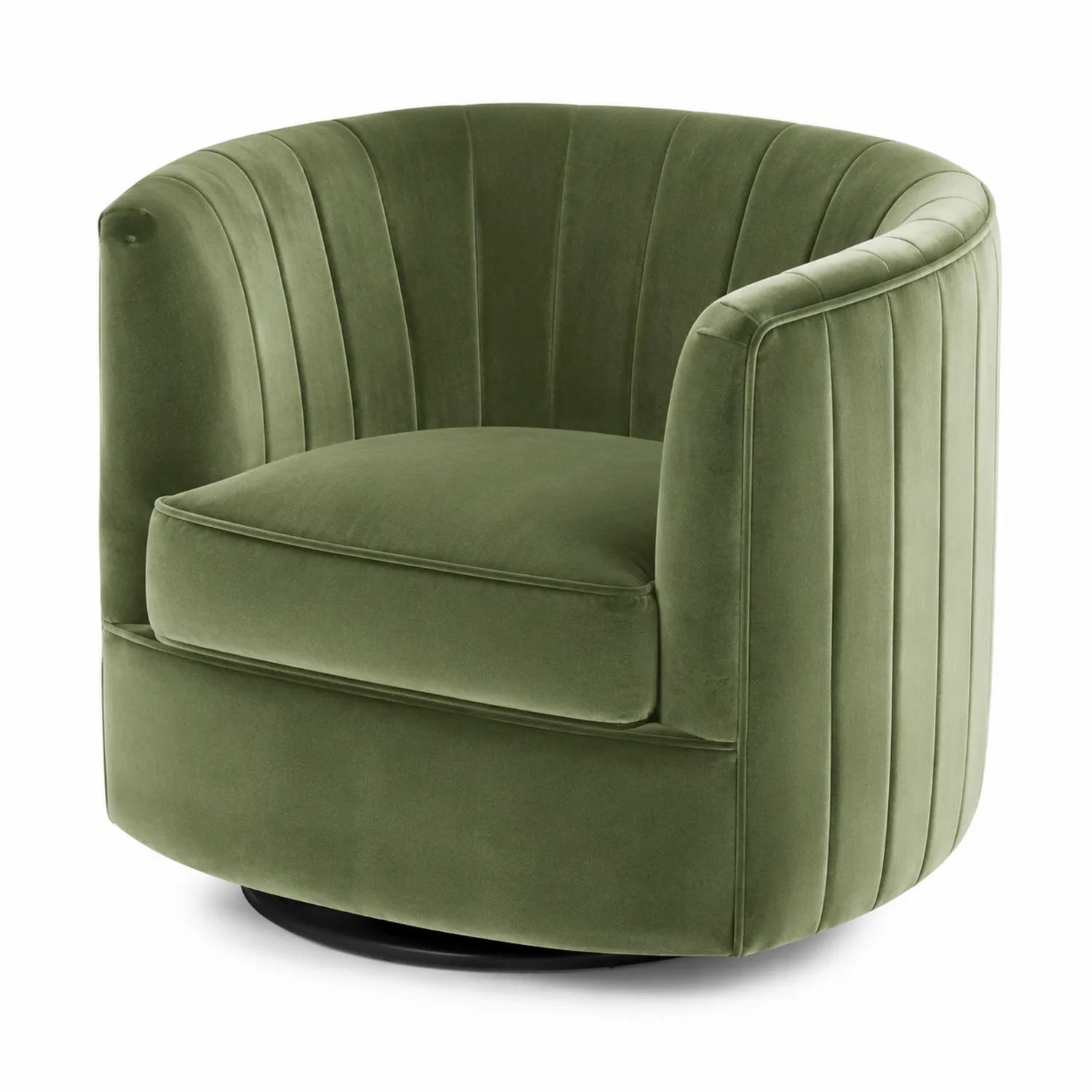 Poltrona girevole in velluto verde oliva